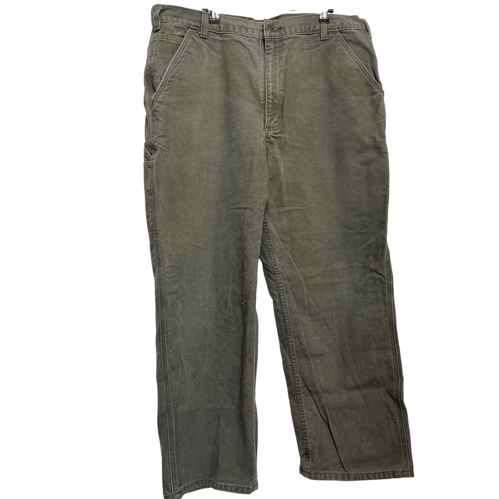 Carhartt Moss Green Washed Duck Work Dungaree Pants Mens 40x30 (38x28) Carpenter